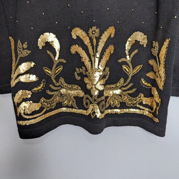 Victoria Harbour Vintage Black Long Sleeve Beaded Sequin Crewneck Sweater Size M - Picture 4 of 7